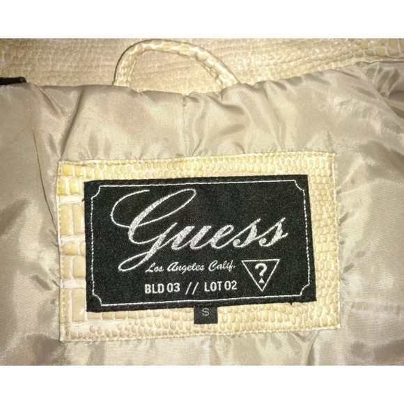 Guess Jacket Motorcycle Moto Embossed Animal Print Faux Leather Tan alt Grunge S - Picture 10 of 13